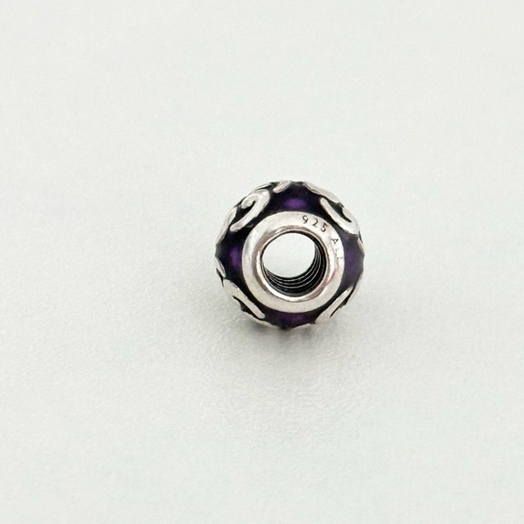 Pandora Purple Zen Enamel Rare Retired Round Ball Bead Charm - Picture 3 of 4